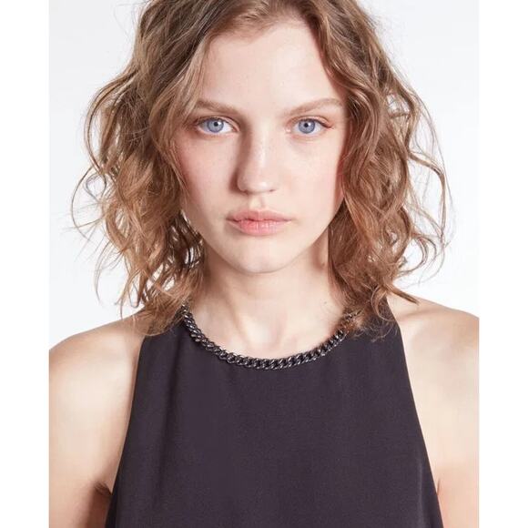 THE KOOPLES-NWT- CREPE JUMPSUIT CHAIN DETAIL NECK BLACK SZ:1FR/4US Ret$395 - Picture 3 of 7